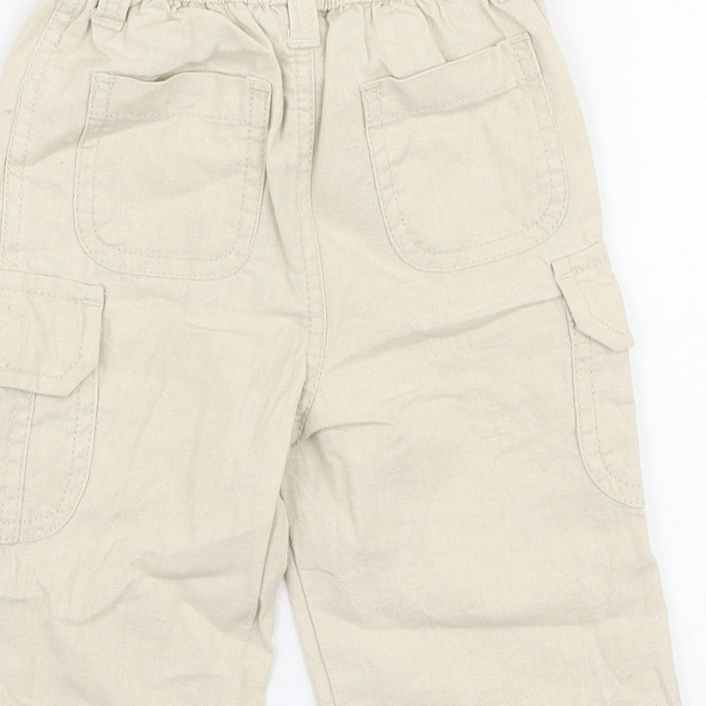 Preworn Boys Beige  Linen Cargo Trousers Size 3-6 Months  Drawstring