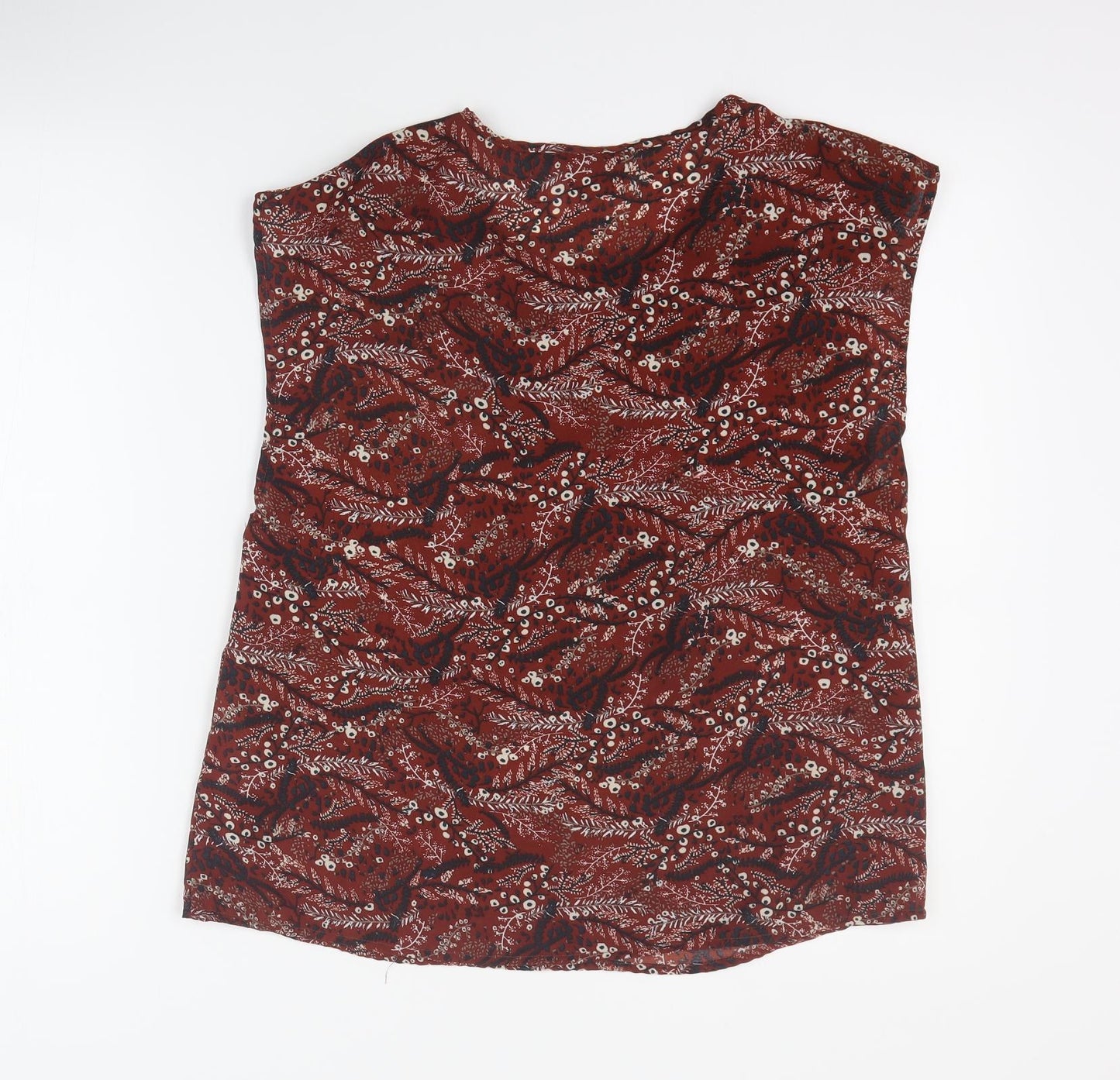 VERO MODA Womens Brown Floral Polyester Basic Blouse Size S Scoop Neck