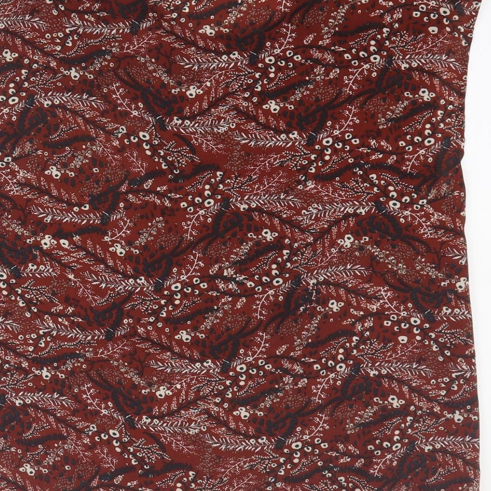 VERO MODA Womens Brown Floral Polyester Basic Blouse Size S Scoop Neck