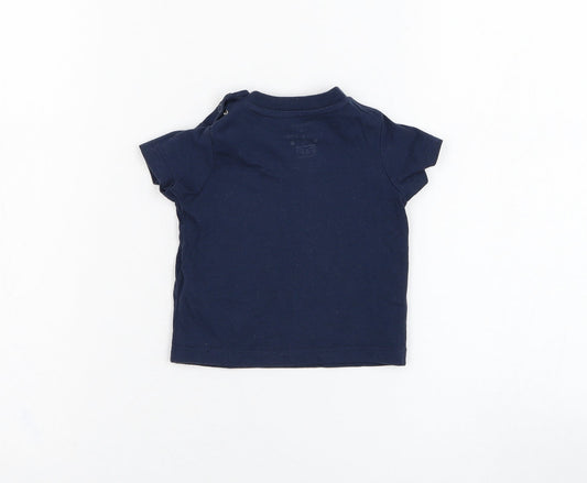 F&F Boys Blue  Cotton Basic T-Shirt Size 0-3 Months Round Neck Pullover - Watch me grow
