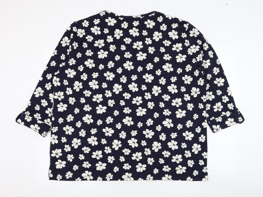 EWM Womens Blue Floral Polyester Pullover Sweatshirt Size 22  Pullover