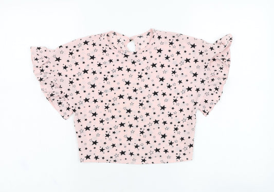 Dunnes Stores Girls Pink  Polyester Tunic T-Shirt Size 7 Years Round Neck Pullover - Star