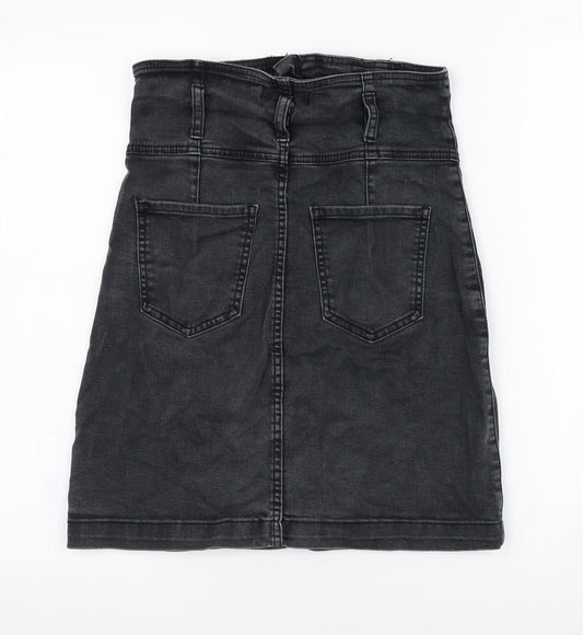 Forever New  Womens Black  Cotton Straight & Pencil Skirt Size 10   Zip - High Waisted