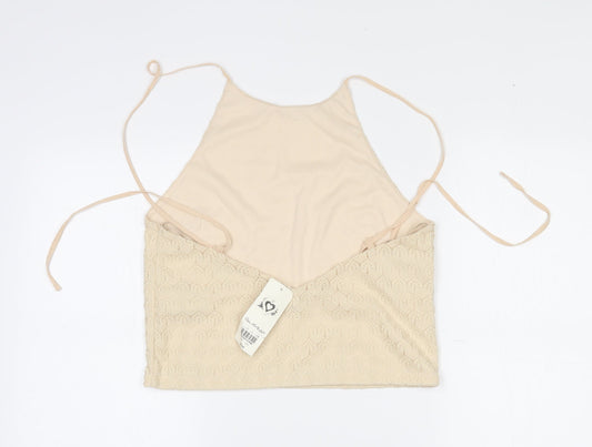 Miss Selfridge Womens Beige  Polyester Camisole Tank Size 12 Mock Neck - Adjustable straps. Cropped