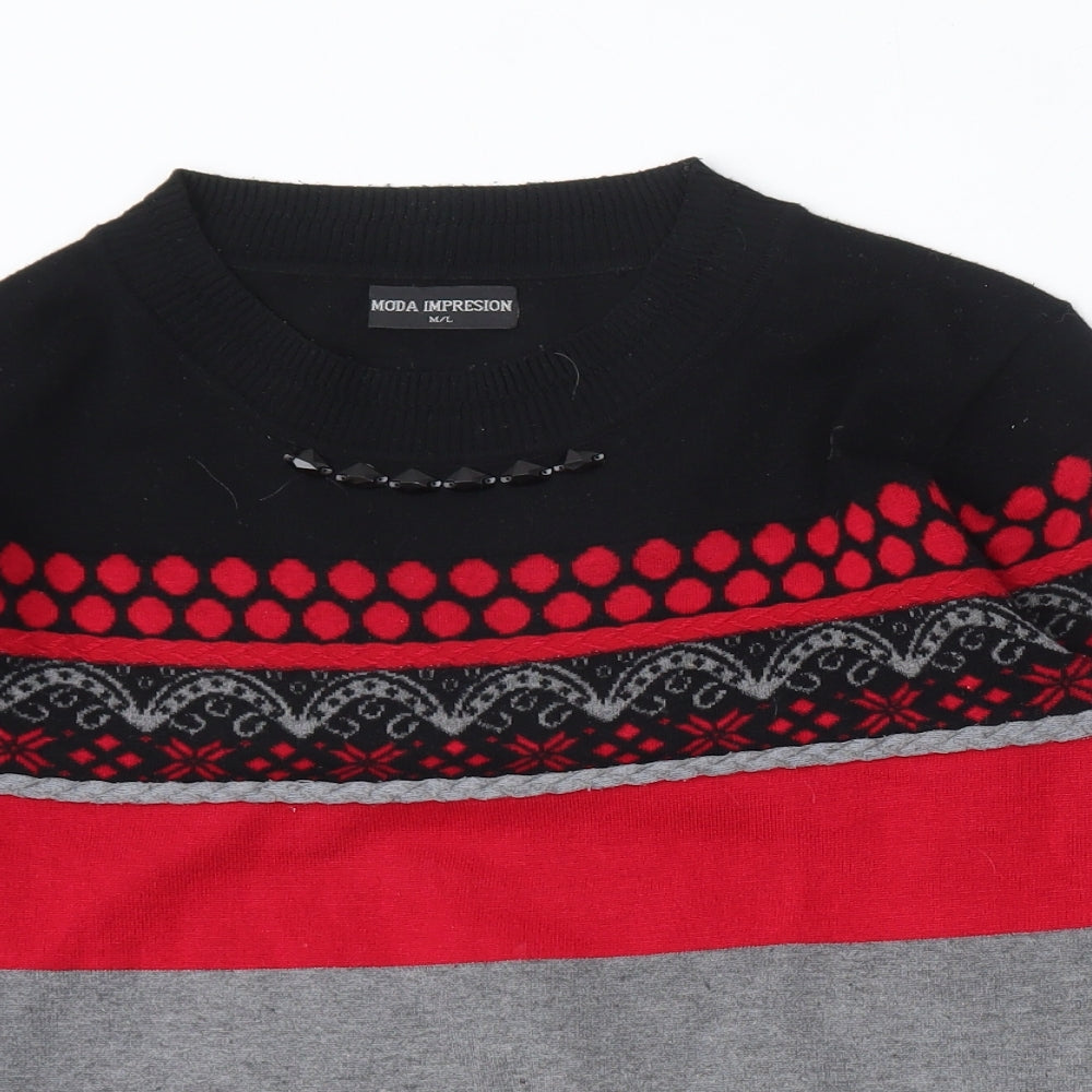 Moda Impression Womens Multicoloured Round Neck Geometric Cotton Pullover Jumper Size M