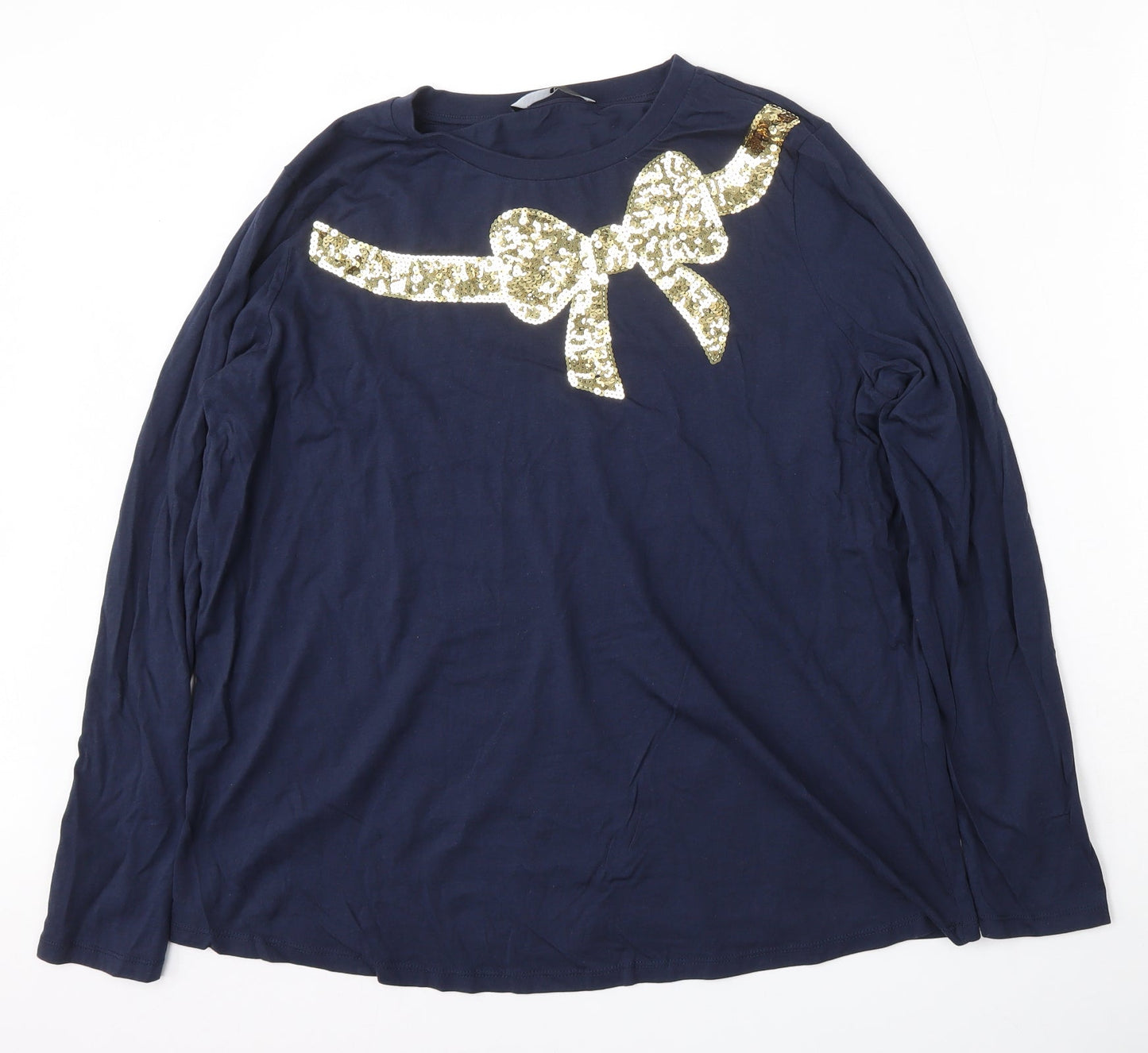 Very Womens Blue  Cotton Basic T-Shirt Size 18 Round Neck - bow detail