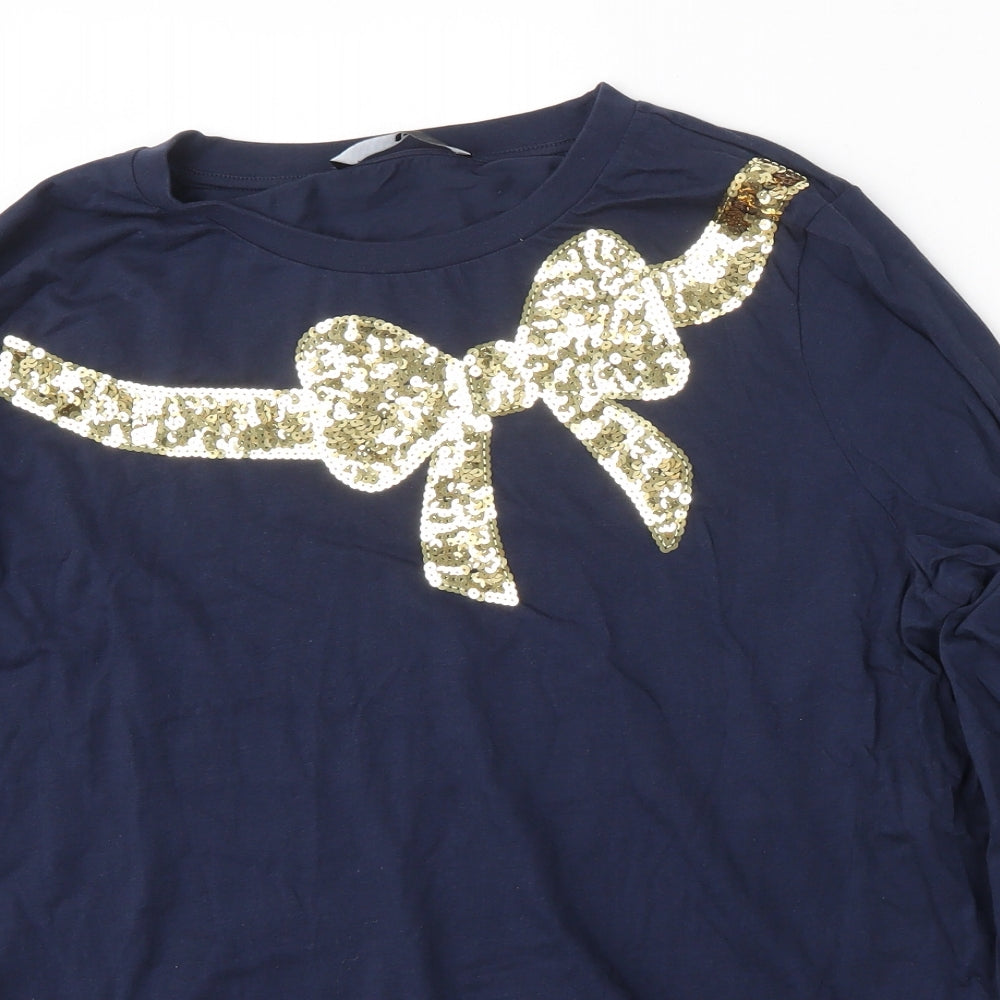 Very Womens Blue  Cotton Basic T-Shirt Size 18 Round Neck - bow detail