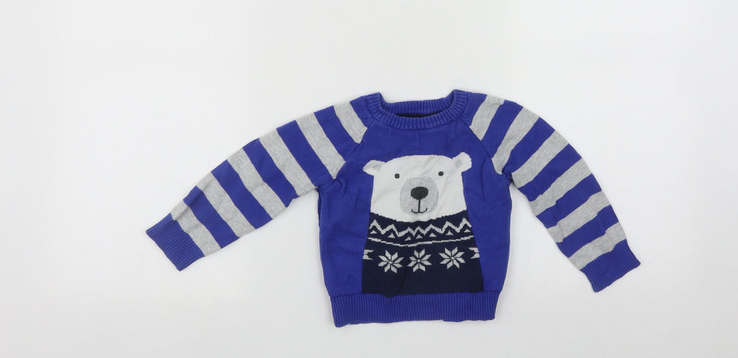 Little rebel Boys Blue Striped Cotton Pullover Jumper Size 12-18 Months   - Polar Bear