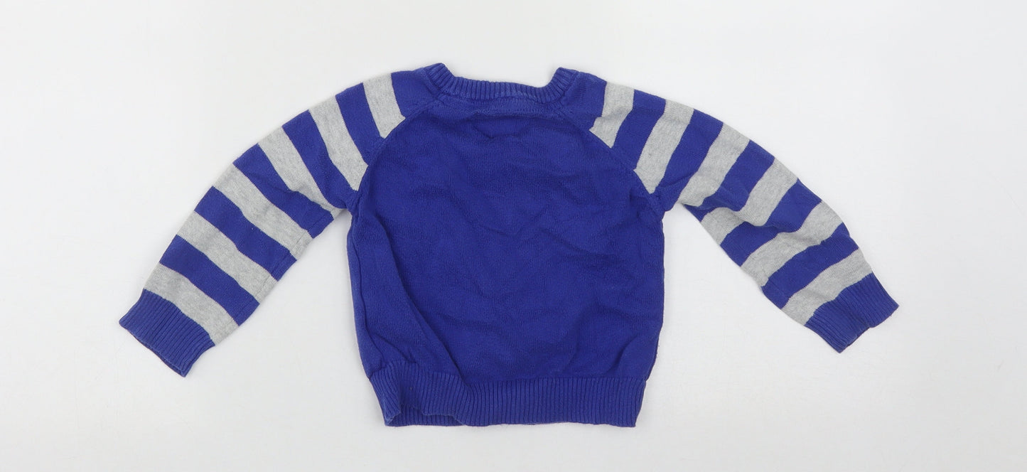 Little rebel Boys Blue Striped Cotton Pullover Jumper Size 12-18 Months   - Polar Bear