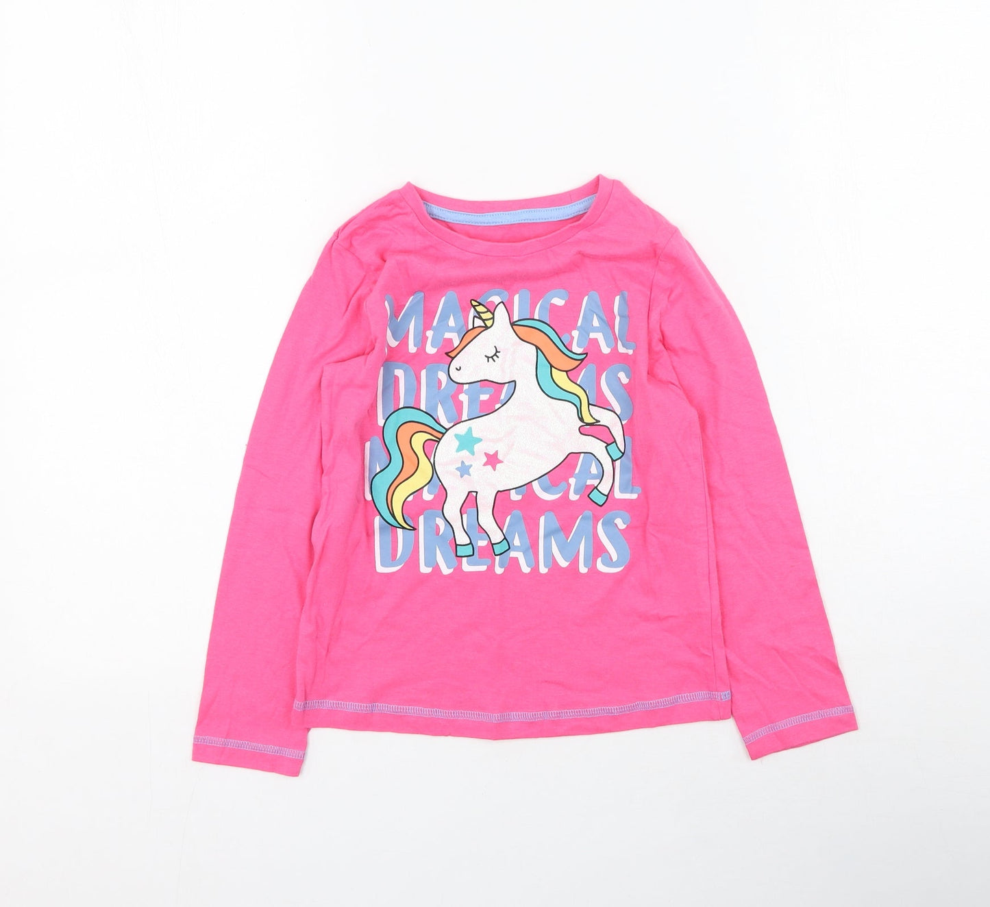 Studio Girls Pink  Cotton Basic Casual Size 5-6 Years Round Neck  - Unicorn