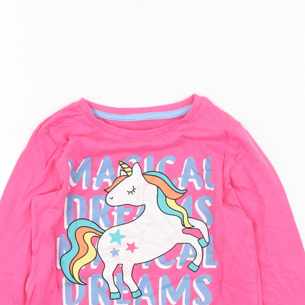 Studio Girls Pink  Cotton Basic Casual Size 5-6 Years Round Neck  - Unicorn