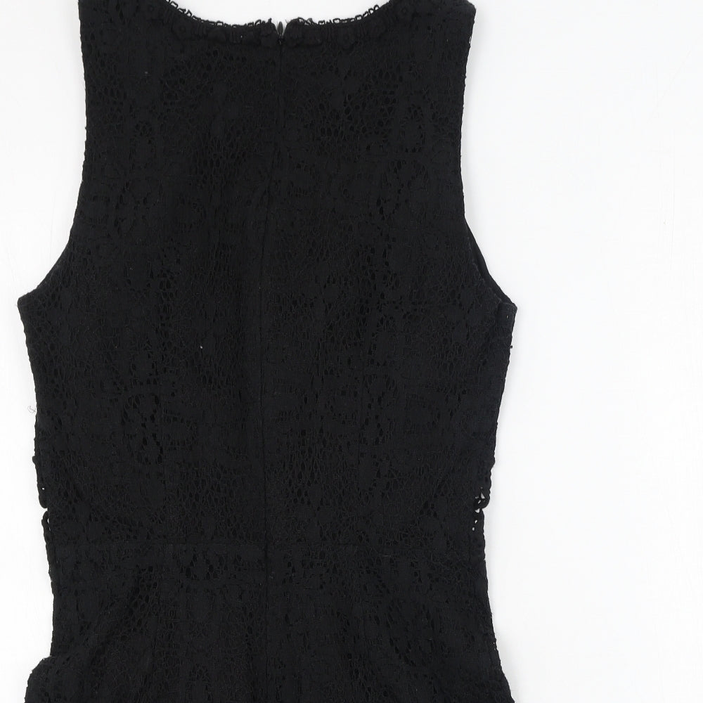Topshop Womens Black  Cotton Fit & Flare  Size 10  Round Neck