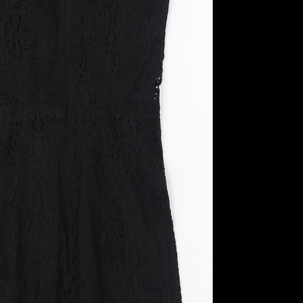 Topshop Womens Black  Cotton Fit & Flare  Size 10  Round Neck