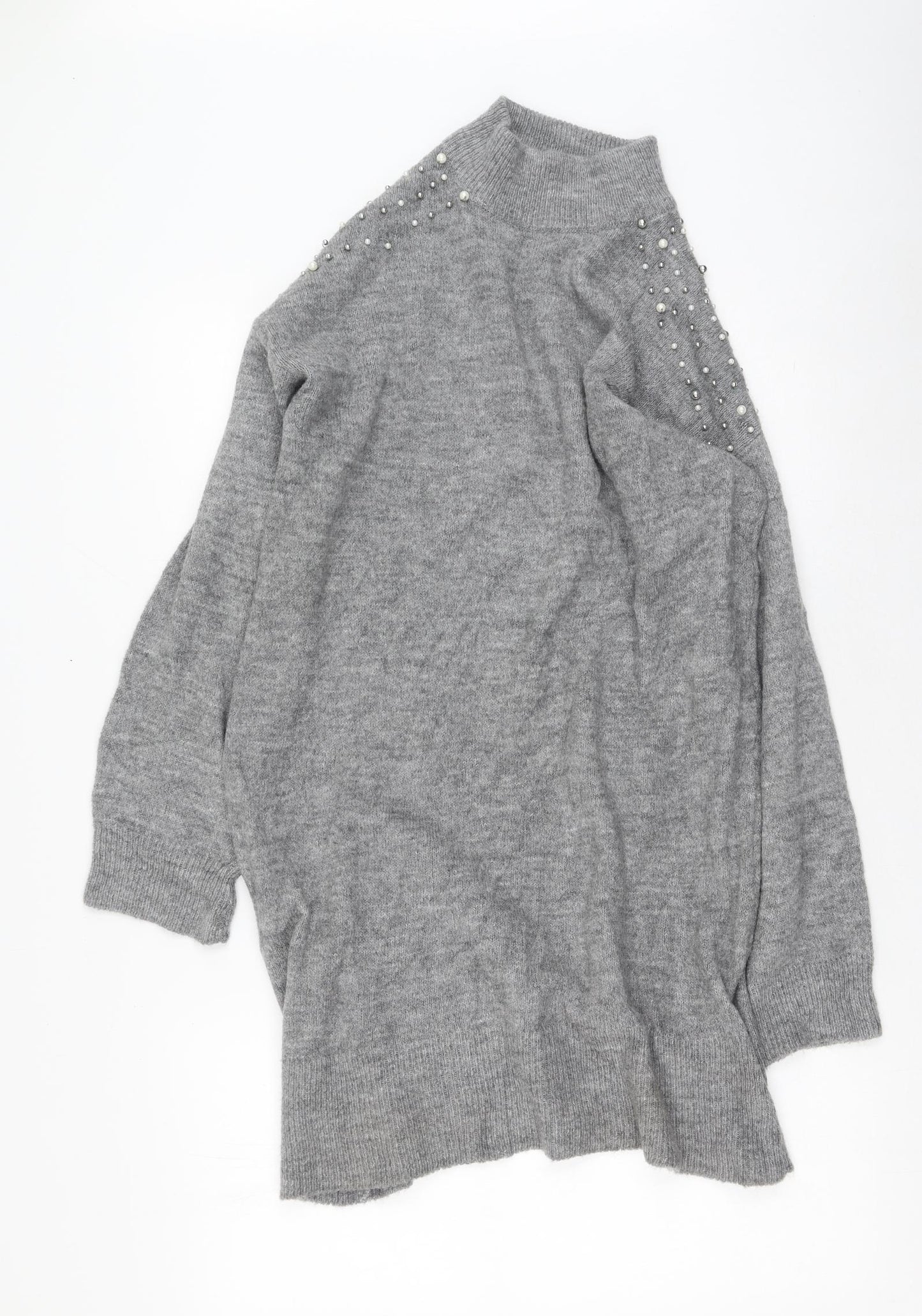 Stradivarius Womens Grey High Neck  Acrylic Pullover Jumper Size S