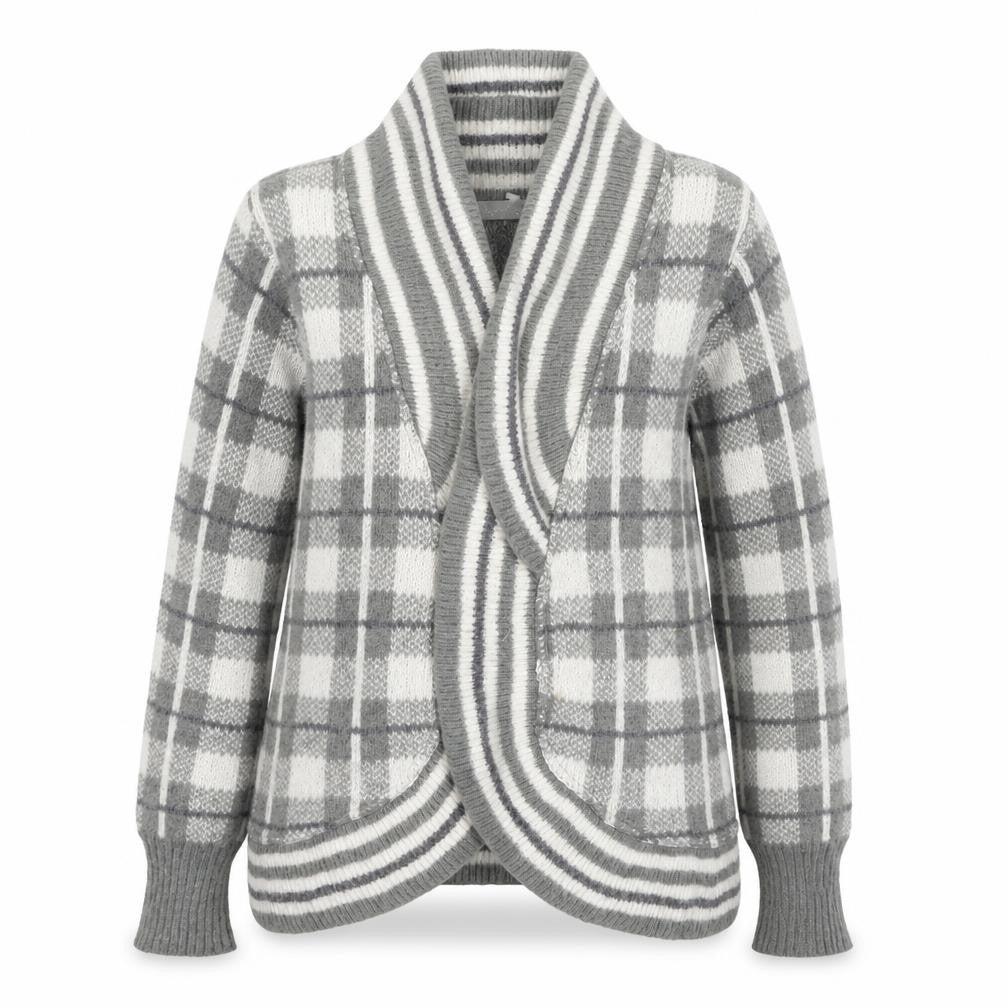 Per Una  Womens Green V-Neck Plaid Acrylic Cardigan Jumper Size S