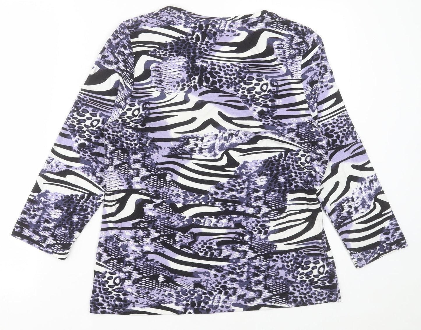 Gelco Womens Purple Animal Print Polyester Basic T-Shirt Size 12 V-Neck