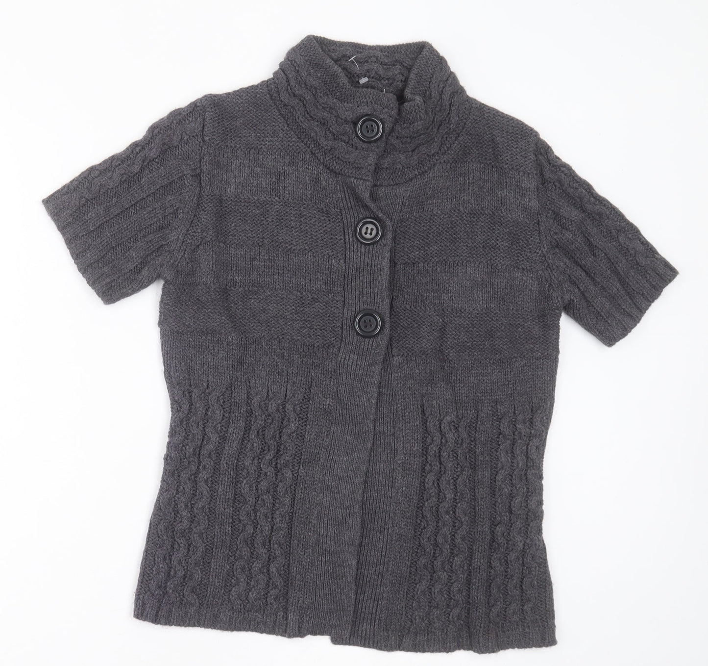 Yessica Womens Grey High Neck  Acrylic Cardigan Jumper Size S