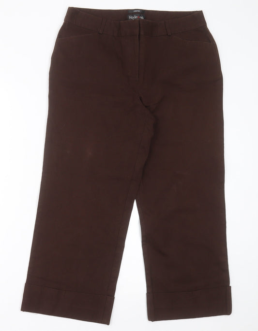 Style & Co Womens Brown  Cotton Cropped Trousers Size 12 L24 in Regular Hook & Eye