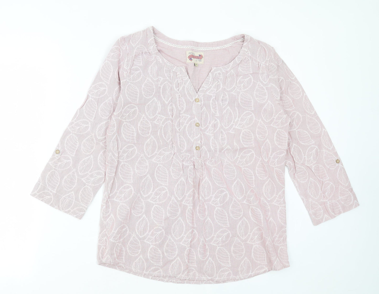 Faithful & True Womens Pink Geometric Polyester Basic Polo Size 12 V-Neck