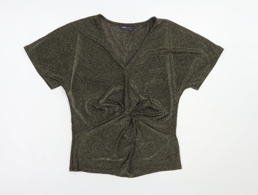Marks and Spencer Womens Gold  Polyamide Basic Blouse Size S V-Neck