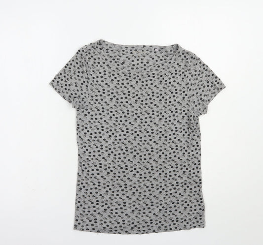 NEXT Womens Grey Geometric Cotton Basic T-Shirt Size 8 Boat Neck