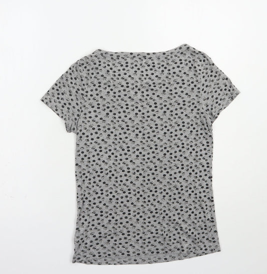 NEXT Womens Grey Geometric Cotton Basic T-Shirt Size 8 Boat Neck