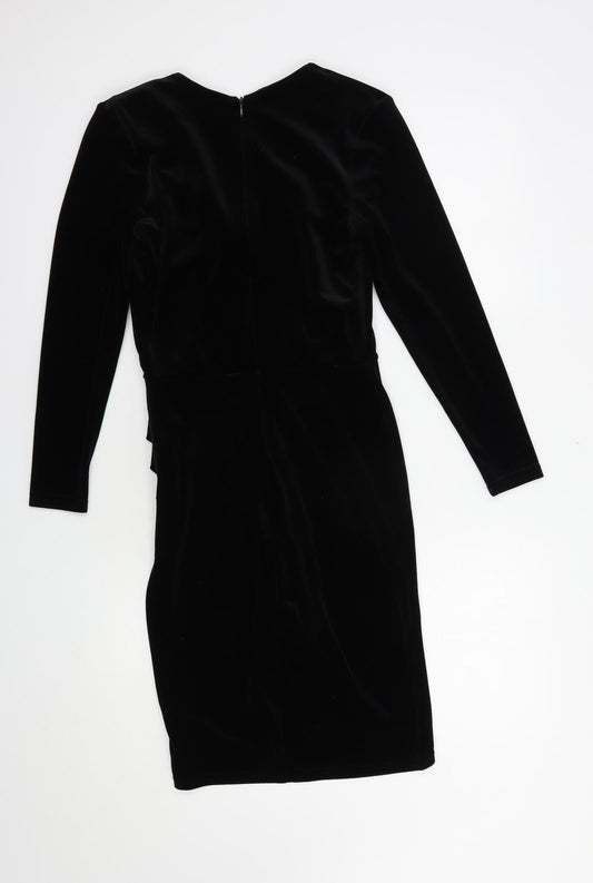 New Look Womens Black  Polyester Bodycon  Size 8  V-Neck Zip