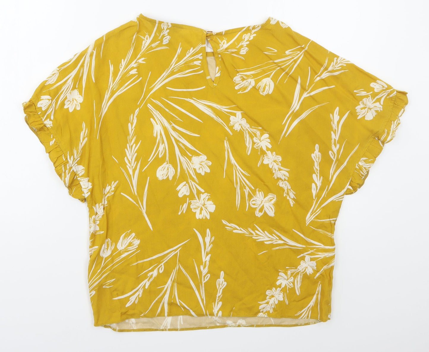 New Look Womens Yellow Floral Viscose Basic T-Shirt Size 6 Round Neck