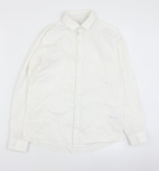 NEXT Boys White Geometric 100% Cotton Basic Button-Up Size 12 Years Collared Button