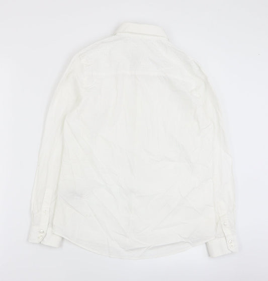 NEXT Boys White Geometric 100% Cotton Basic Button-Up Size 12 Years Collared Button