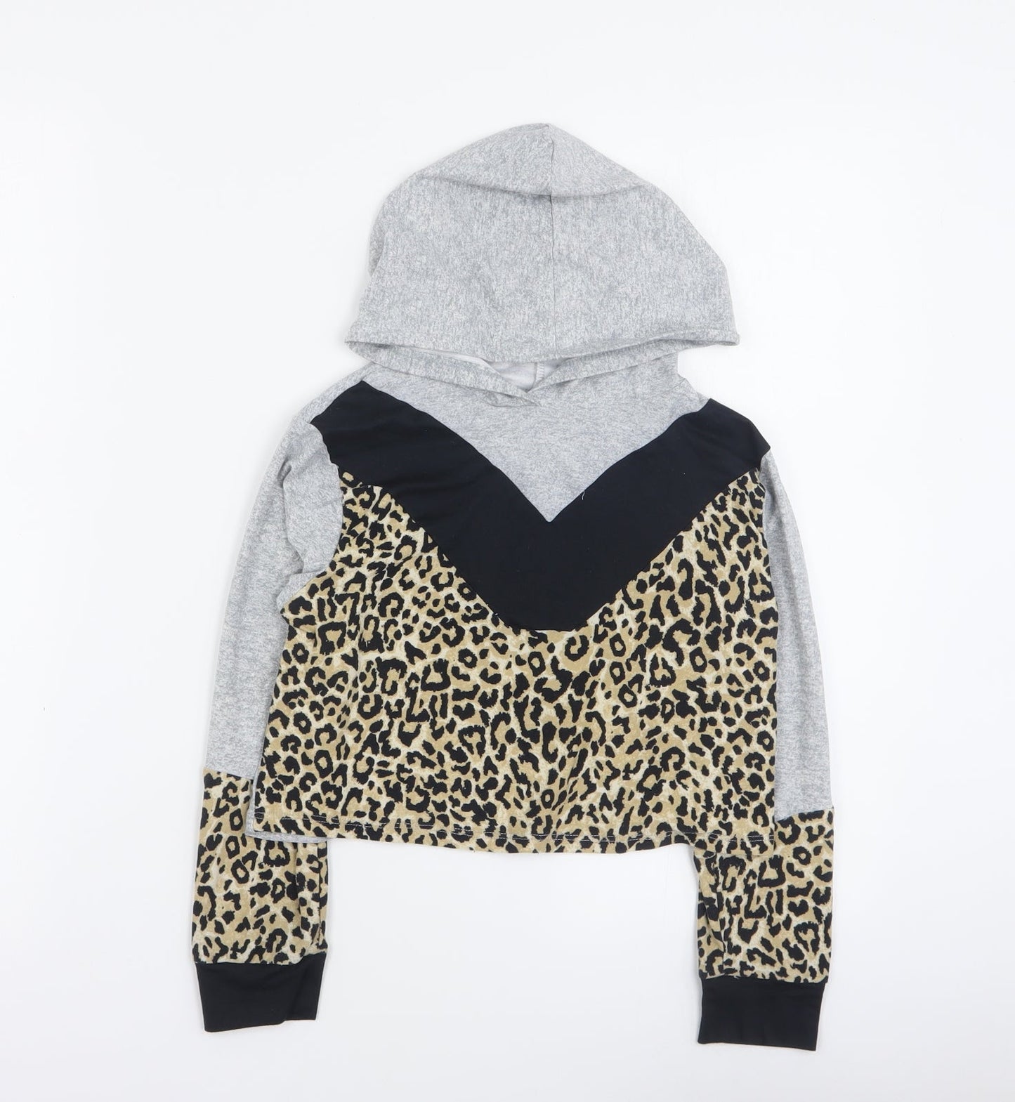 Matalan Girls Grey Animal Print Polyester Pullover Hoodie Size 8 Years  Pullover - Cropped