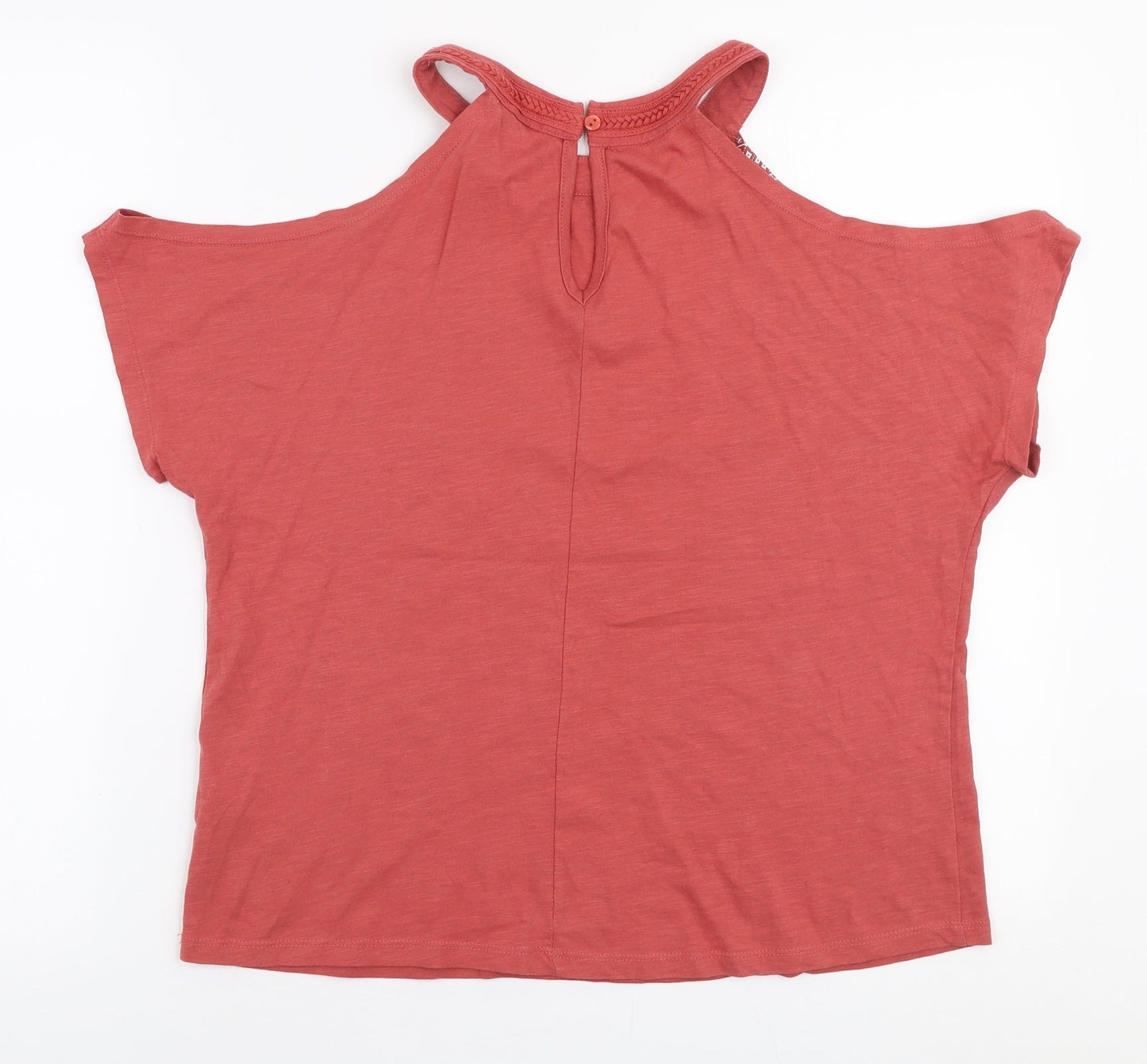 New Look Womens Orange  100% Cotton Jersey T-Shirt Size 8 Round Neck - Cold shoulder