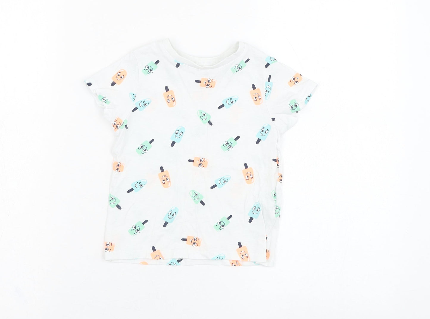 Pep&co Boys White Geometric Cotton Basic T-Shirt Size 2-3 Years Round Neck Pullover - Ice lolly