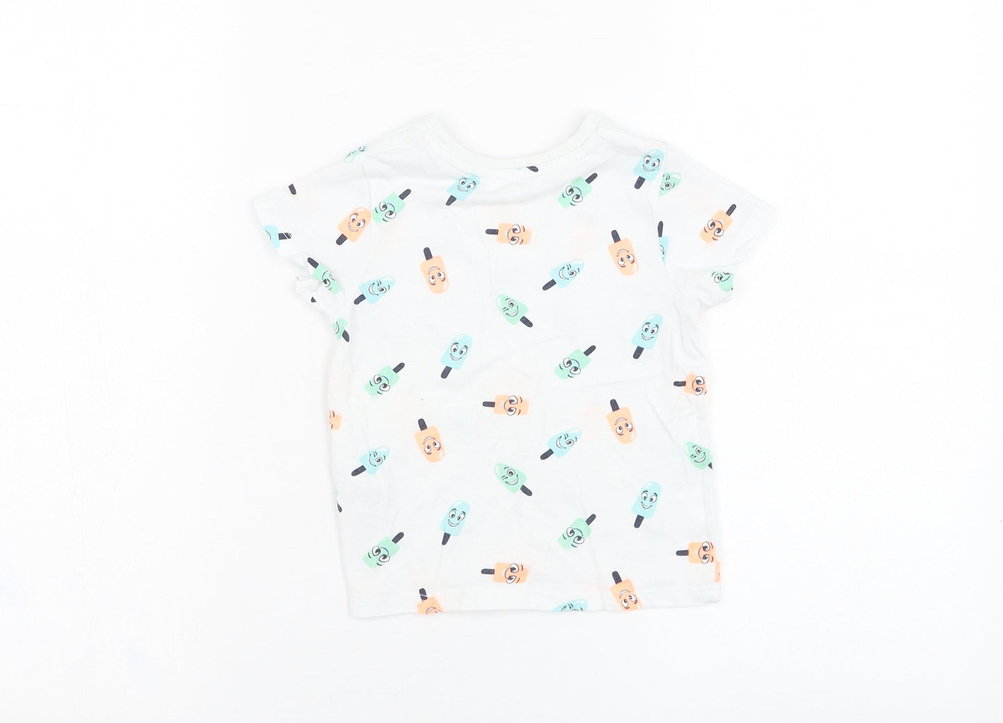 Pep&co Boys White Geometric Cotton Basic T-Shirt Size 2-3 Years Round Neck Pullover - Ice lolly