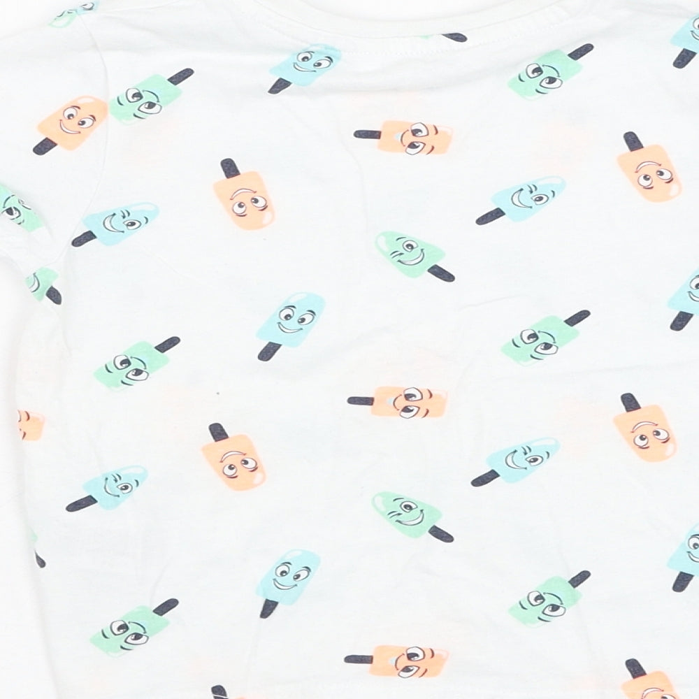 Pep&co Boys White Geometric Cotton Basic T-Shirt Size 2-3 Years Round Neck Pullover - Ice lolly