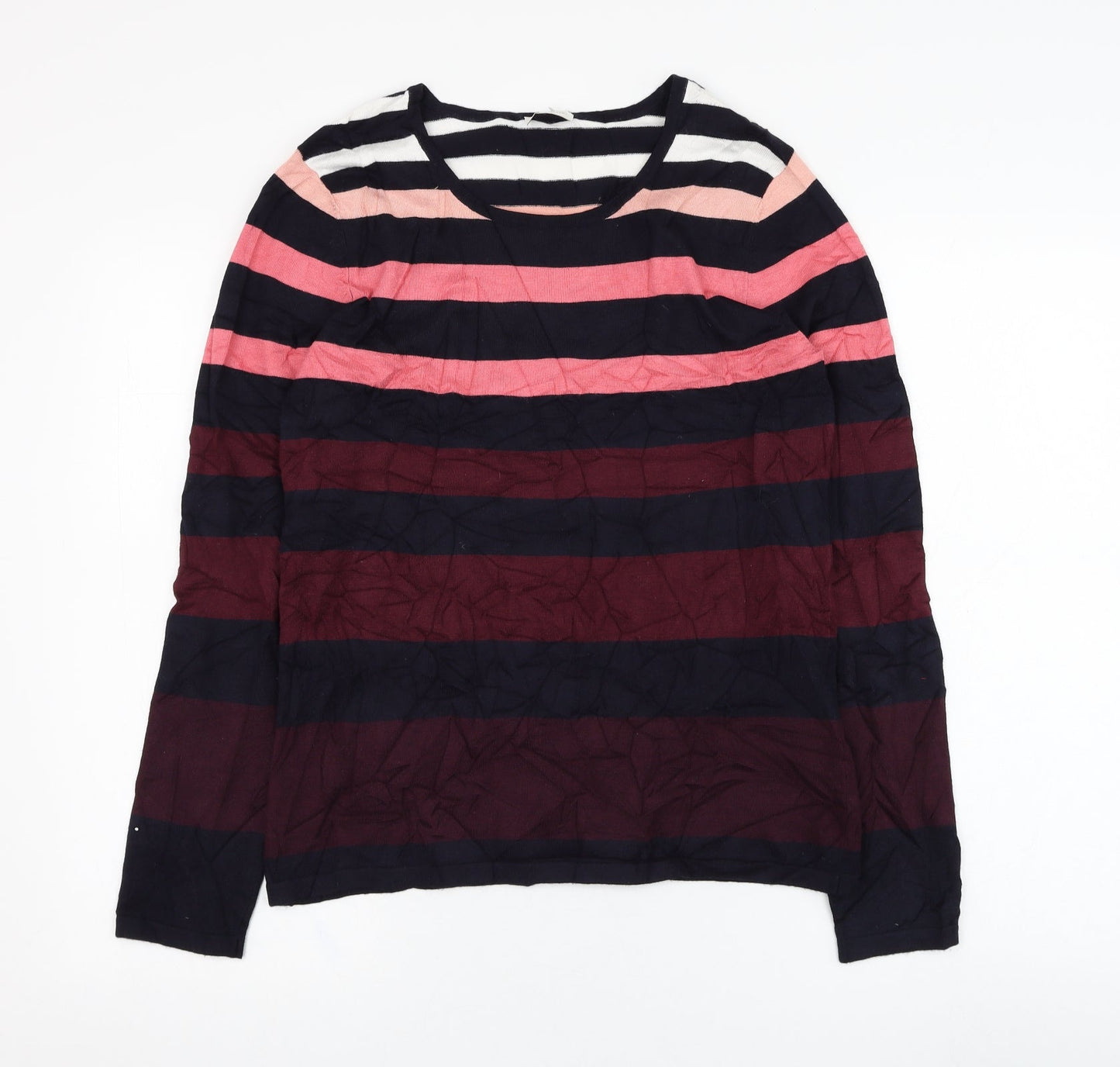 Gerry Weber Womens Blue Round Neck Striped Viscose Pullover Jumper Size 10
