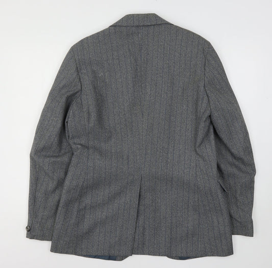 Preworn Mens Grey Striped Polyester Jacket Suit Jacket
