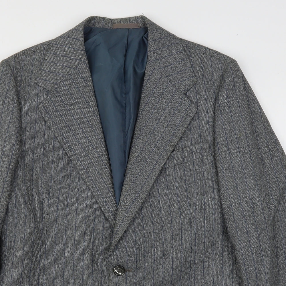Preworn Mens Grey Striped Polyester Jacket Suit Jacket