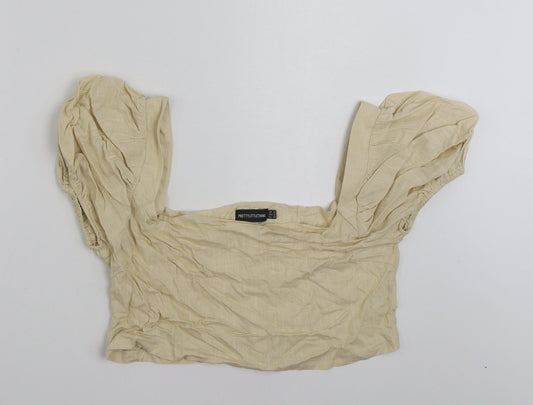 PRETTYLITTLETHING Womens Beige  Linen Cropped Blouse Size 16 Square Neck