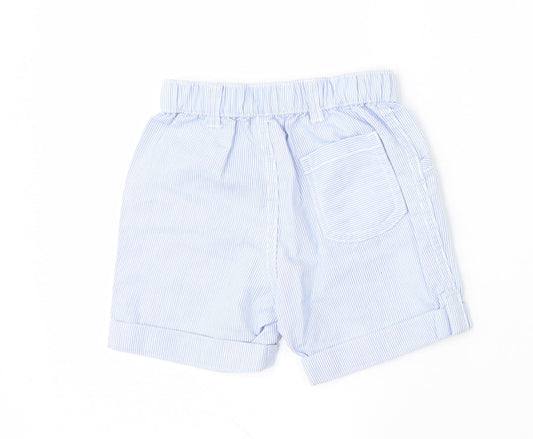 George Girls Blue Striped Cotton Cropped Trousers Size 6-9 Months  Button