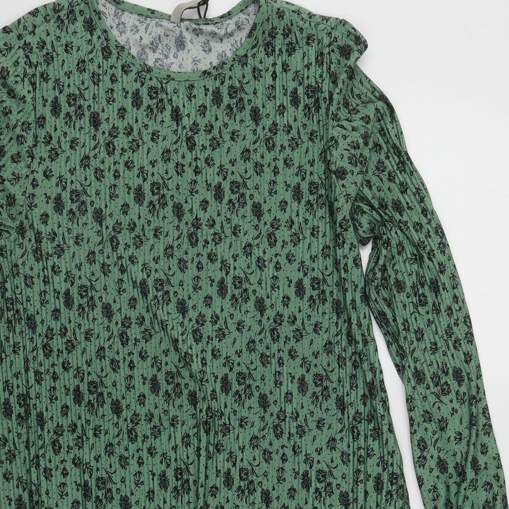 Stradivarius Womens Green Floral Polyester Skater Dress  Size S  Roll Neck