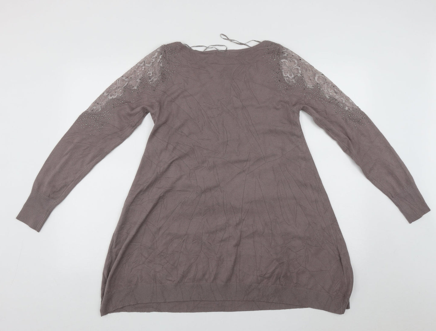 Roman Womens Beige Round Neck  Viscose Pullover Jumper Size 12