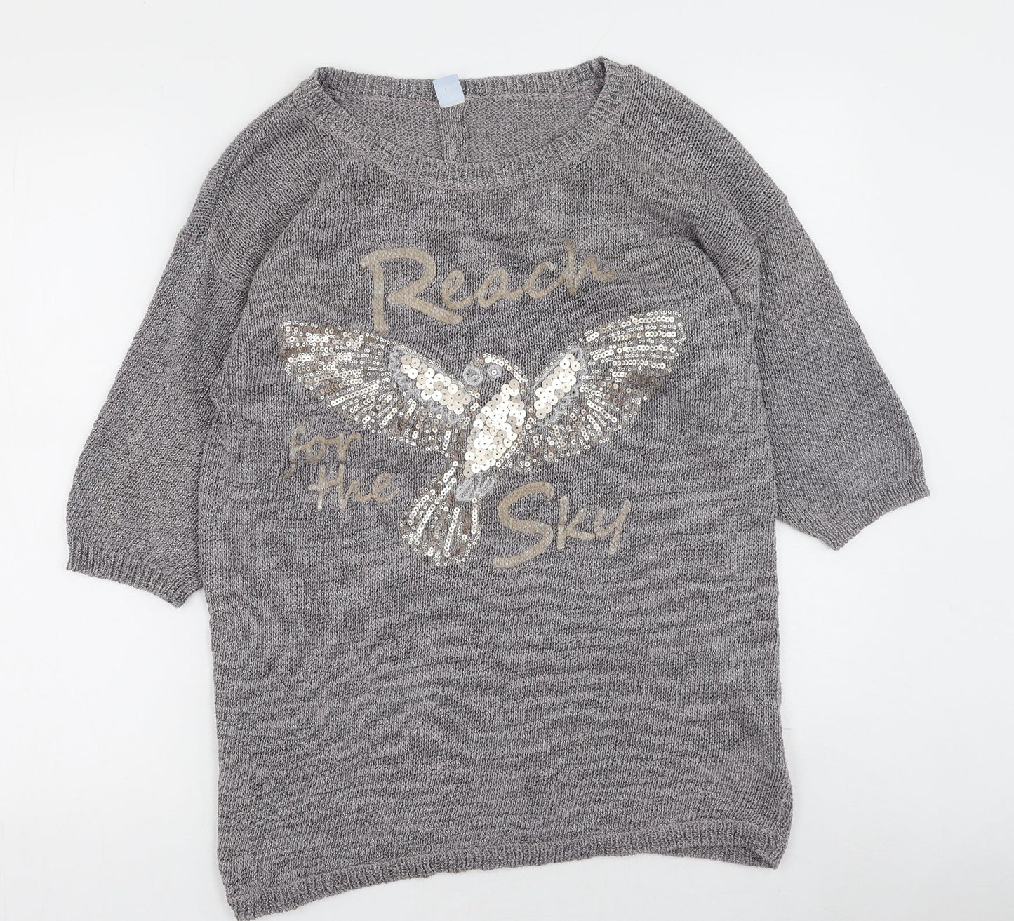Marks and Spencer Womens Grey Round Neck  Cotton Pullover Jumper Size M