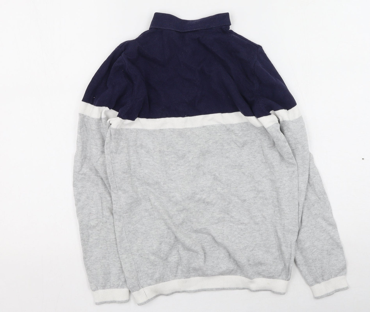 Very Boys Grey Collared Striped Cotton Pullover Jumper Size 11 Years