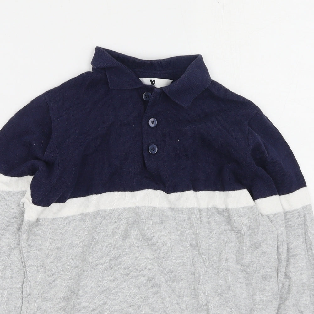Very Boys Grey Collared Striped Cotton Pullover Jumper Size 11 Years