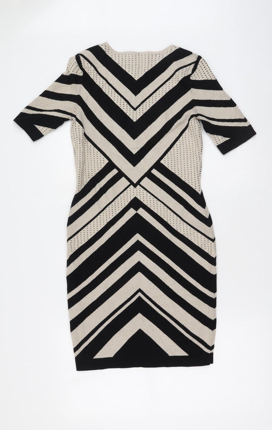 Belle Vere Womens Beige Geometric Viscose Bodycon  Size S  Round Neck