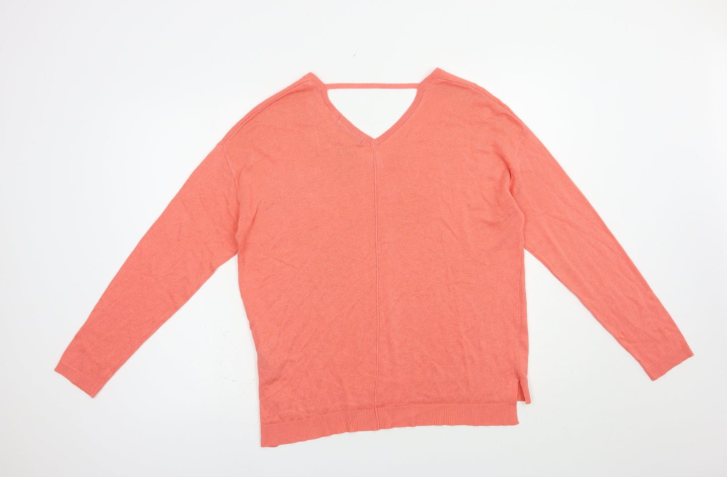 Marks and Spencer Womens Pink V-Neck  Viscose Pullover Jumper Size 14