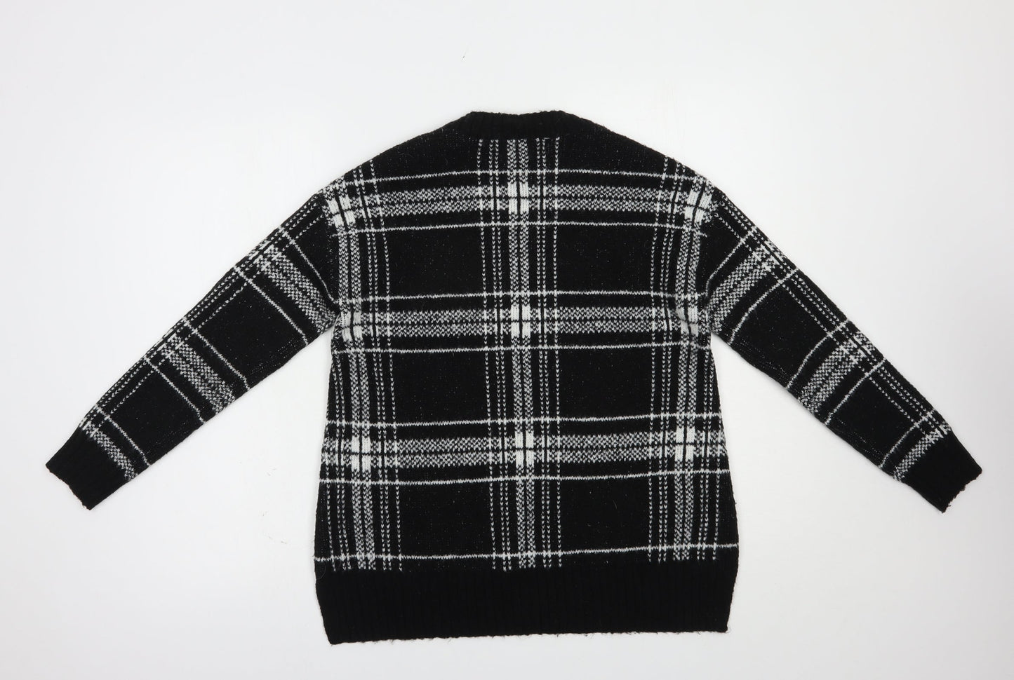 Marks and Spencer Womens Black Crew Neck Plaid Acrylic Pullover Jumper Size S