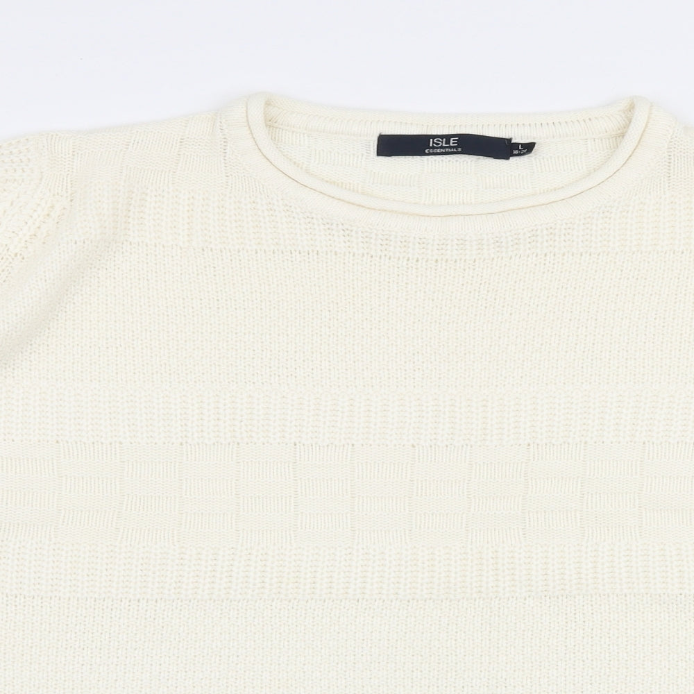 Isle Womens Ivory Round Neck  Acrylic Pullover Jumper Size L