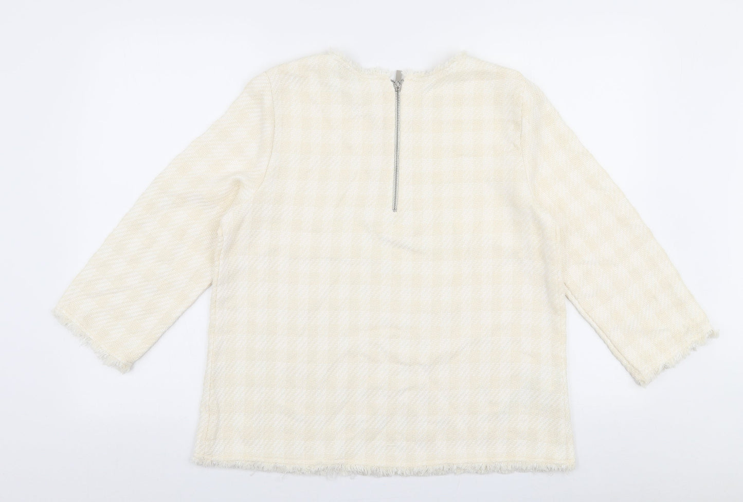 Mango Womens Ivory Round Neck Check Cotton Pullover Jumper Size L